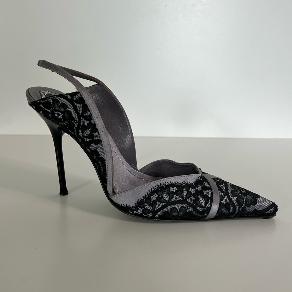 Rene Caovilla Black and Gray Heels with Intricate Design